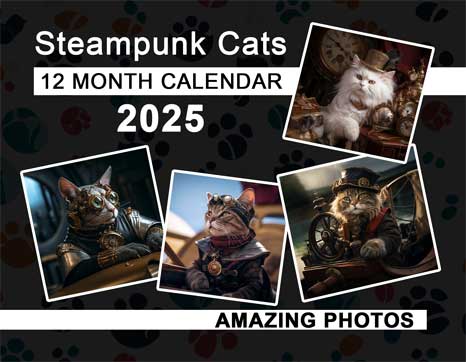 Steampunk Cats 2025 Wall Calendar