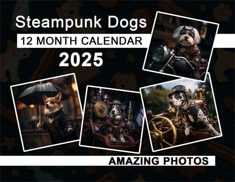 Steampunk Dogs 2025 Wall Calendar